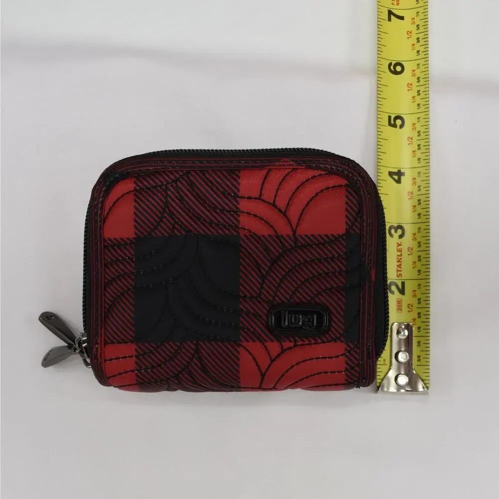 Lug Splits RFID Double Zip Wallet Black Red Quilted Buffalo Plaid Card Holder